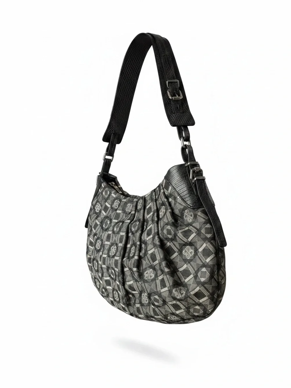 Cobo Internazionale Black Silver Handbag Y2K Vintage Leather Canvas Shoulder Bag